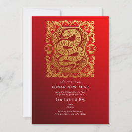 Nyår 2025 för ormen Röda Guld Party Inbjudningar