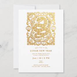 Nyår 2025 för ormen Vita Guld Party Inbjudningar