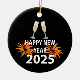 Nyår 2025 Gott nytt år Julgransprydnad Keramik