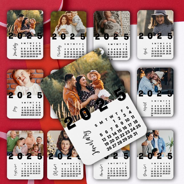 Nyår 2025-januari Kalenderfamiljfoto Magnet (New Year 2025 January Calendar Family Photo Magnet)