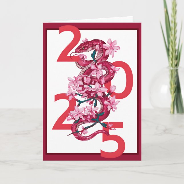 Nyår 2025, Modern Red Chinese, Lunar Snake Helgkort (Framsida)