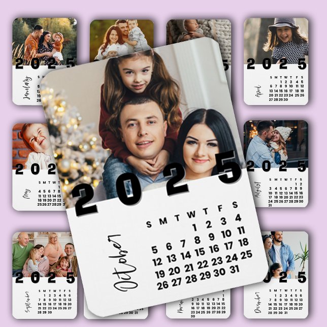 Nyår 2025 oktober Kalenderfamiljfoto Magnet (New Year 2025 October Calendar Family Photo Magnet)