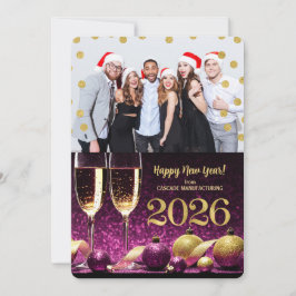 Nyår 2026, Guld Champagne Business Photo Julkort