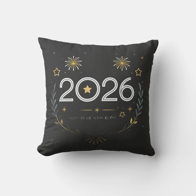 Nyår 2026 Guld Fyrverkerier “Nytt År, Ny Glans” Kudde (Framsida)
