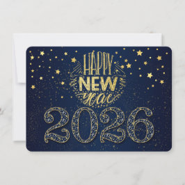 Nyår 2026 med gyllene stjärnor julkort