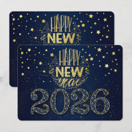 Nyår 2026 med gyllene stjärnor julkort