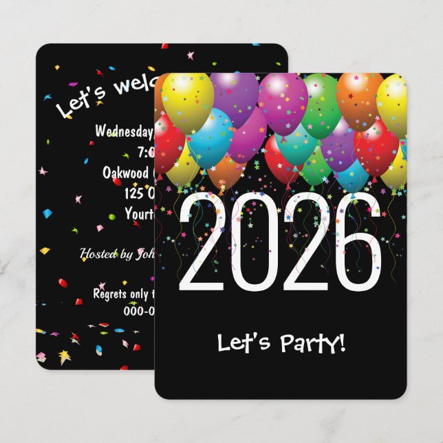 Nyår 2026 Party-ballonger Inbjudningar (Fram/baksida)