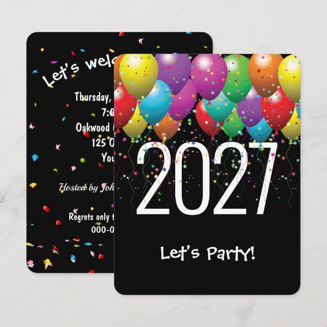 Nyår 2026 Party-ballonger Inbjudningar (Fram/baksida)