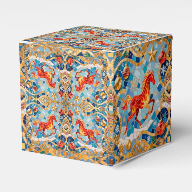 Nyår 2026: Red Fiery Horse Jul Mönster Presentaskar (Framsidan Sidan)