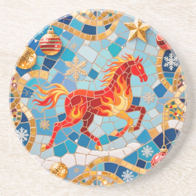 Nyår 2026: Red Fiery Horse Jul Mönster Underlägg (Framsidan)