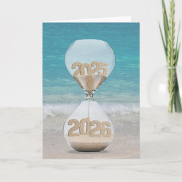Nyår 2026 Sand Timer on Beach Kort