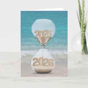 Nyår 2026 Sand Timer on Beach Kort