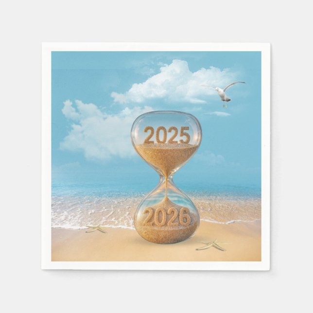 Nyår 2026 Sandtimer med sjöstjärna Pappersservett (Framsidan)