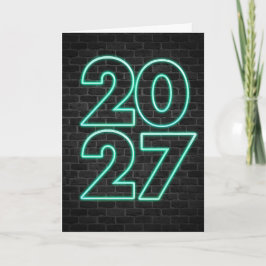 Nyår 2027 Neon skylt Helgkort
