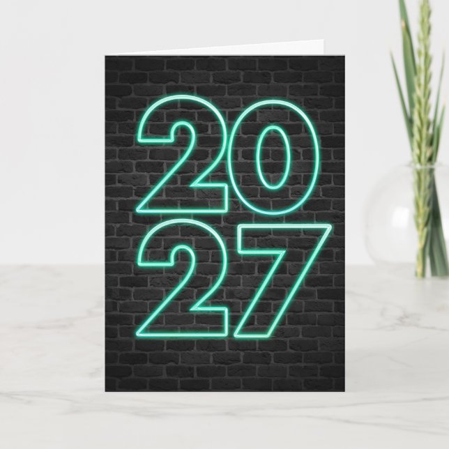 Nyår 2027 Neon skylt Helgkort (Framsida)