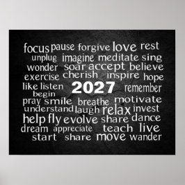 Nyår 2027 Ord Moln På Svart Sten Poster