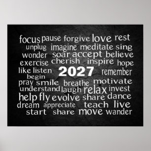 Nyår 2027 Ord Moln På Svart Sten Poster