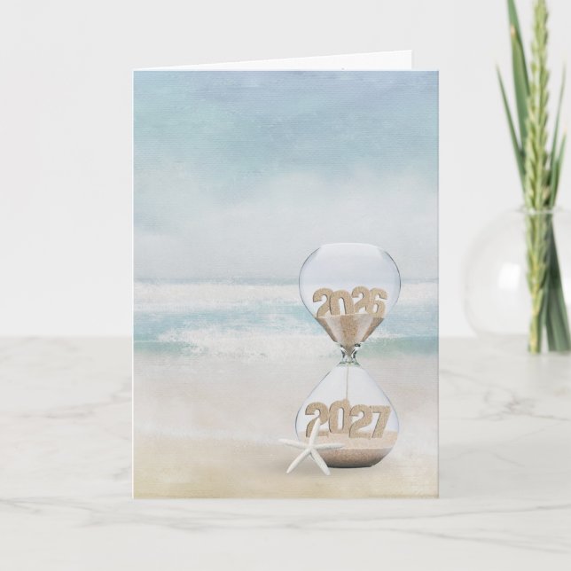 Nyår 2027 Sandtimer på strand Kort (Framsida)