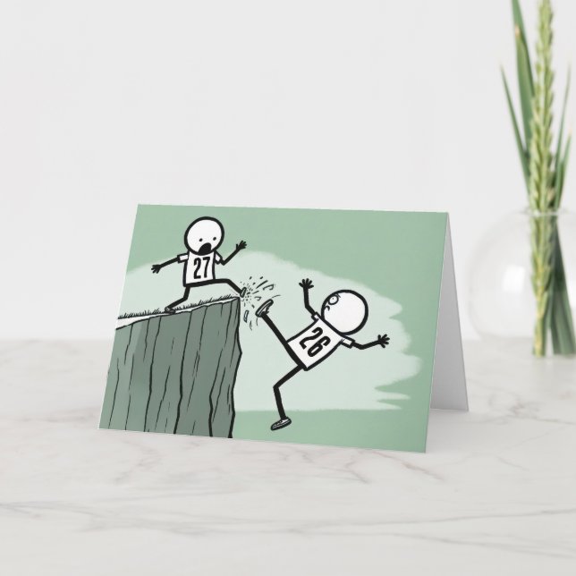 Nyår 2027 Stickfigurer Människor Humor Helgkort (Framsida)
