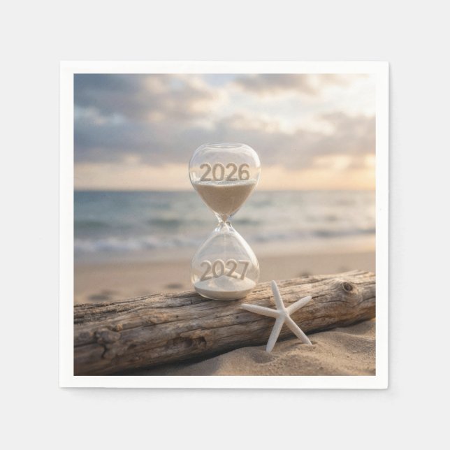 Nyår 2027 Strand Timerglas Pappersservett (Framsidan)