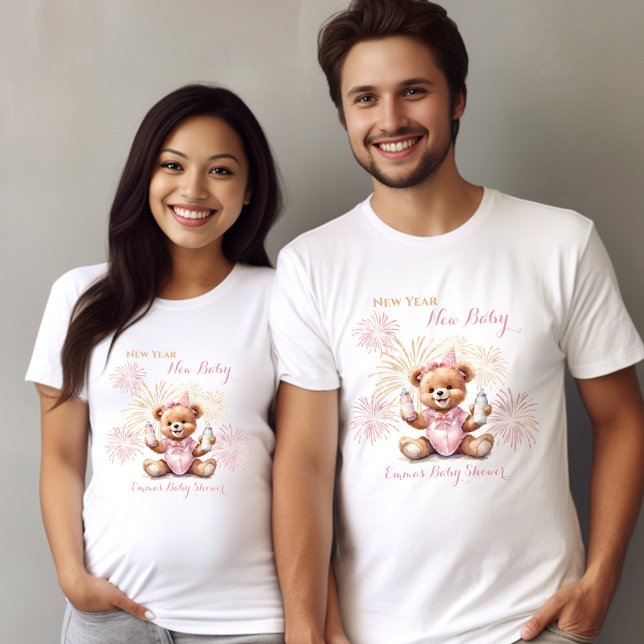 Nyår Bear Rosa Girl Baby Shower T Shirt (New Year Bear Pink Girl Baby Shower T-Shirt)