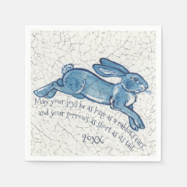 Nyår Blue White Bunny Rabbit Delft Dedham Datum Pappersservett