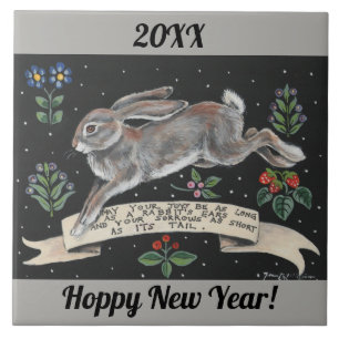 Nyår Bra Önskemål Hare Rabbit Tile Gift 2019 Kakelplatta