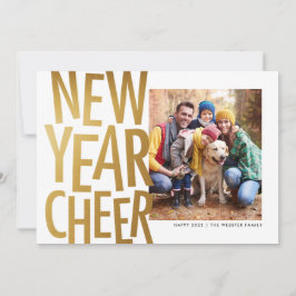 Nyår Cheer faux guld roligt en fotobil Helgdag Julkort