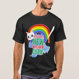 Nyår Cutie Rainbow Cat T Shirt