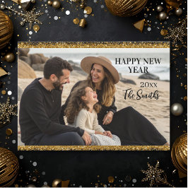 Nyår Familjefoto elegant typografi modern Julkort