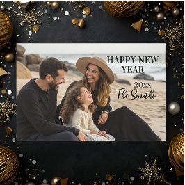 Nyår Familjefoto elegant typografi modern Julkort