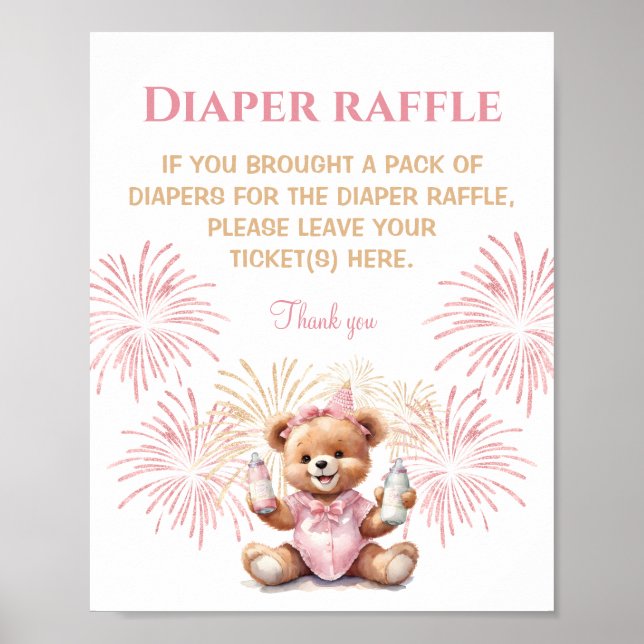 Nyår Flickans Rosa Babykläder Slagare Raffle-skylt Poster (Framsidan)
