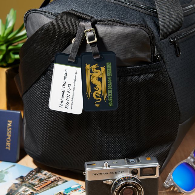 Nyår för drakmer Guld & Grönt | 恭 喜 發 財 Bagagebricka (Fram & Baksida)