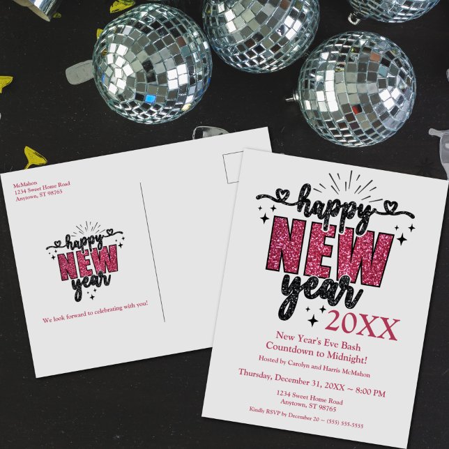 Nyår för galleriet Kväll Party Vykort (Glittery New Year's Eve Party Postcard Invitation)