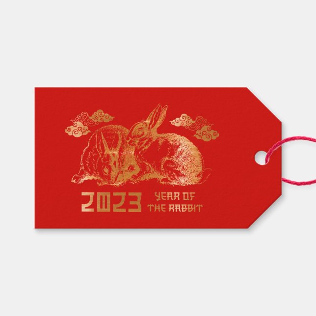 Nyår för kanin China Zodiac Lunar Presentetikett (Framsidan (Horisontell))