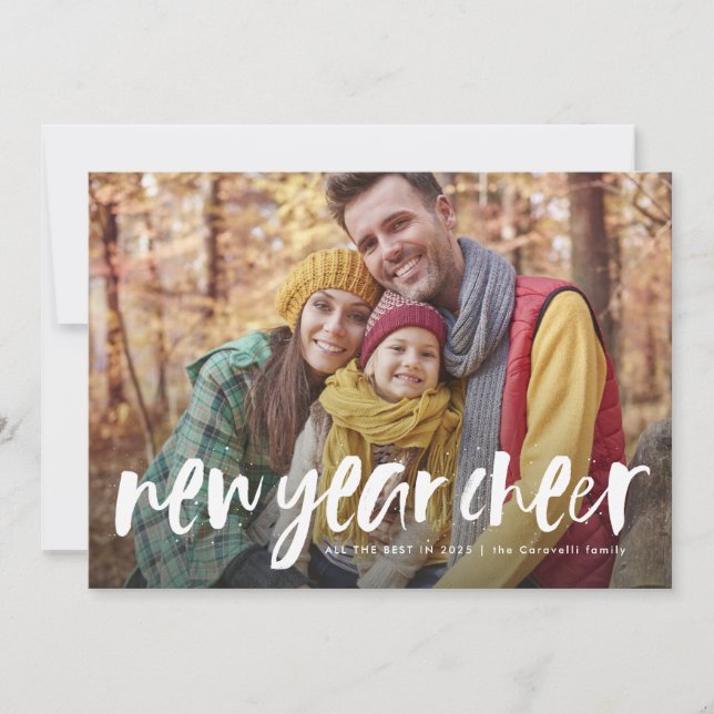 Nyår, friska funkyn som skriver fotokort (Framsida)