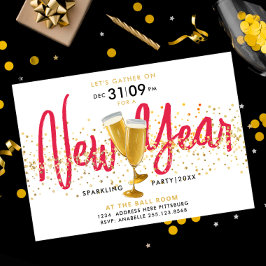 Nyår Glänsande Champagne Guld Konfetti Inbjudningar