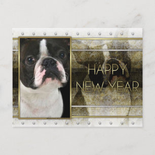 Nyår - Golden Elegance - Boston Terrier Helg Vykort