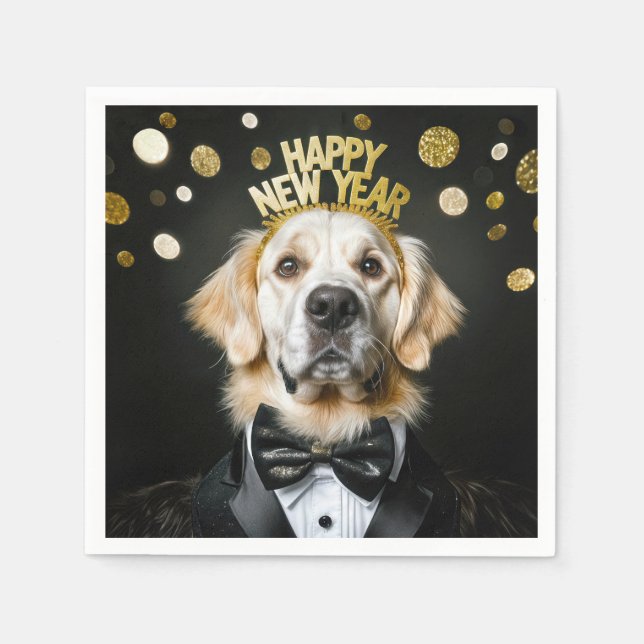 Nyår Gullig Retriever i Smoking Pappersservett (Framsidan)