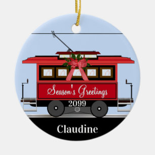 Nyår i julas Red Tram Trolley Streetcar Julgransprydnad Keramik