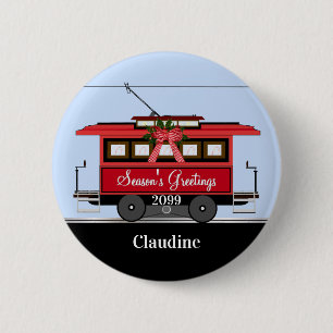 Nyår i julas Red Tram Trolley Streetcar Knapp