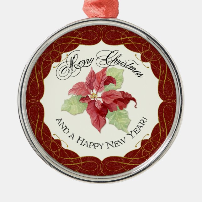 Nyår jul tillsammans med Poinsettia Personalize Julgransprydnad Metall (Framsidan)
