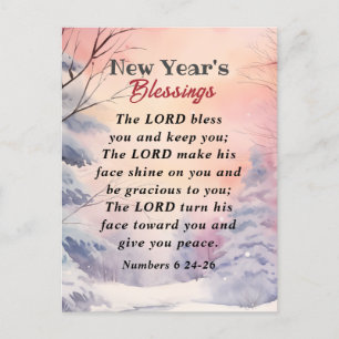 Nyår Lord Bless You Bible Verse Winter Scene Helg Vykort