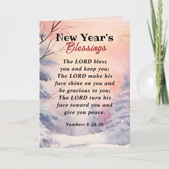 Nyår Lord Bless You Bible Verse Winter Scene Kort (Framsida)