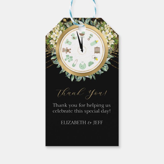 Nyår, Nyfödd bebis-klocka, babykläder Presentetikett (Framsidan)