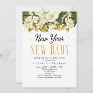 Nyår Nyfödd bebis White Blommigt Baby Shower Inbjudningar