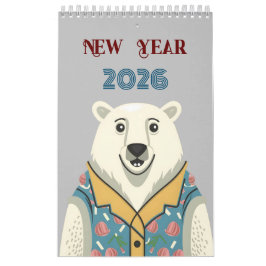 Nyår och lustiga djur och djur från lycklig kalender
