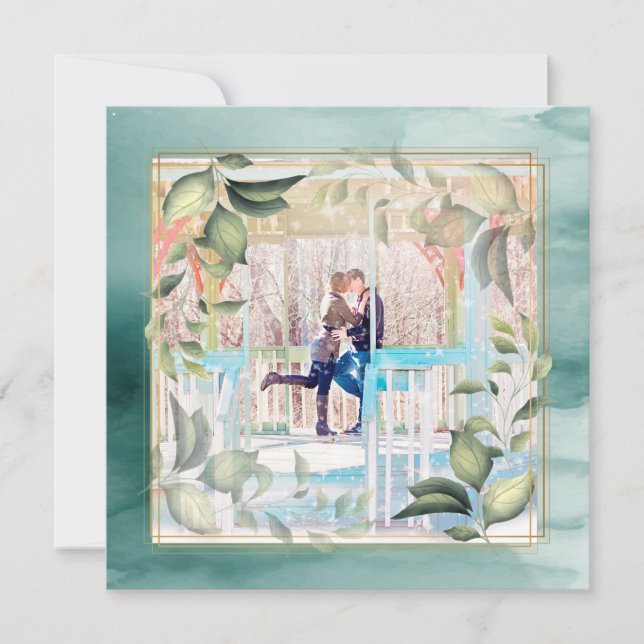 Nyår Photo Boho Botanical Watercolor Romantic Julkort (Framsida)