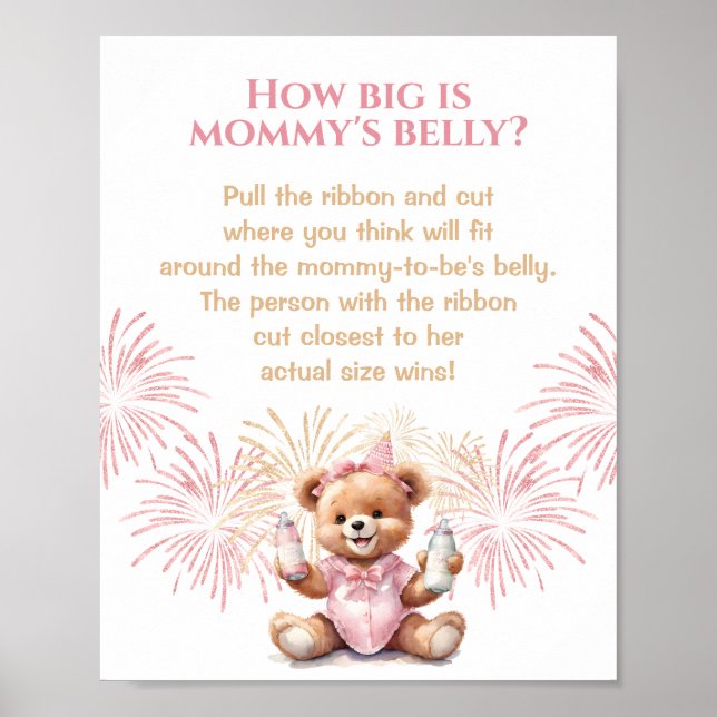 Nyår Rosa Bebis Shower Hur Stor Är Mammans Mage Poster (Framsidan)