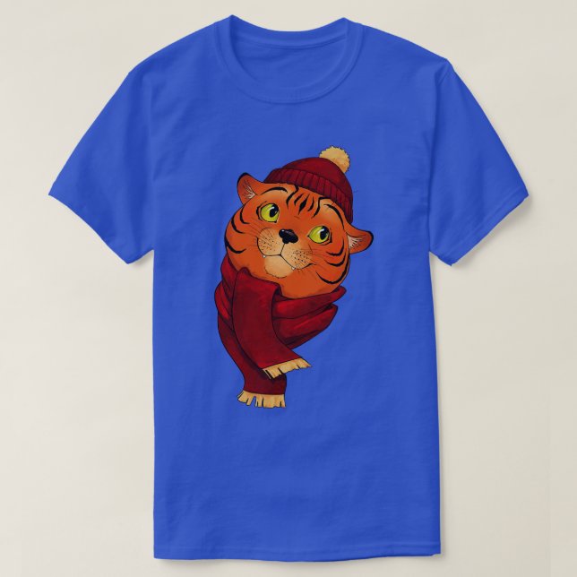 Nyår söt tiger i en scarf t shirt (Design framsida)
